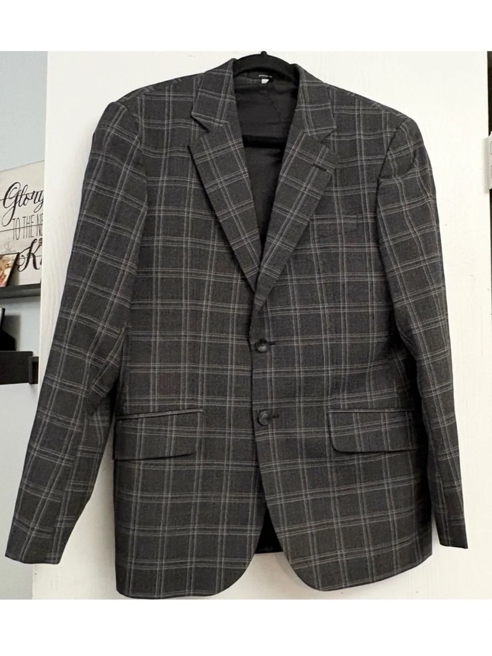 Hardy Amies Brinsley Men's Charcoal Plaid Wool Blazer Size 38R